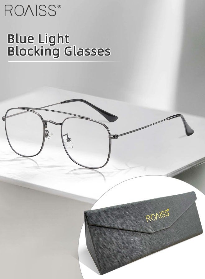 Blue Light Blocking Glasses Blue Light Filter Computer Reading Gaming TV Phones Square Eyeglasses Fashion Anti Eyestrain Headache Eyewear for Men Women Silver Grey 54mm