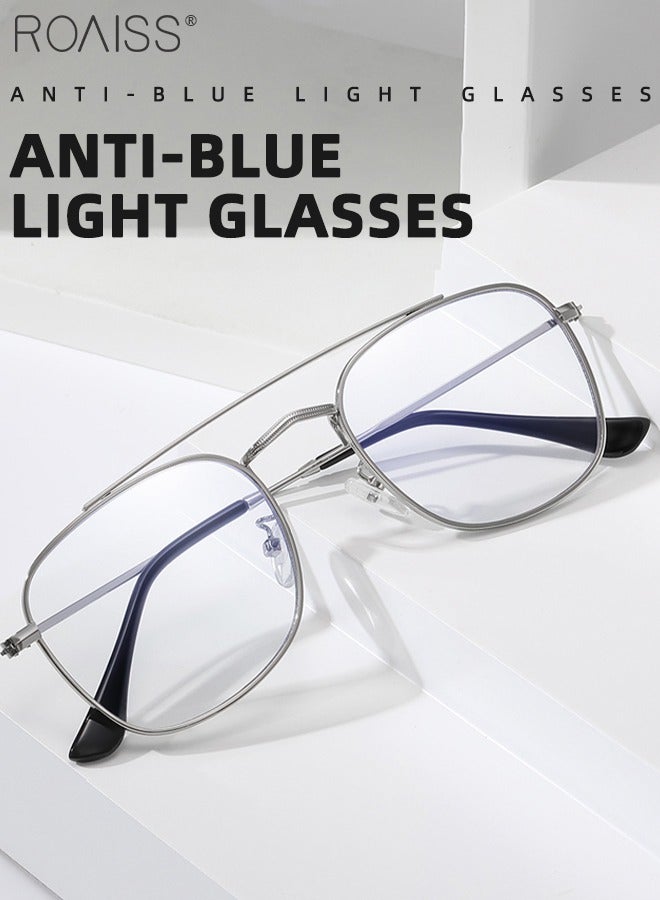 Blue Light Blocking Glasses Blue Light Filter Computer Reading Gaming TV Phones Square Eyeglasses Fashion Anti Eyestrain Headache Eyewear for Men Women Silver 54mm