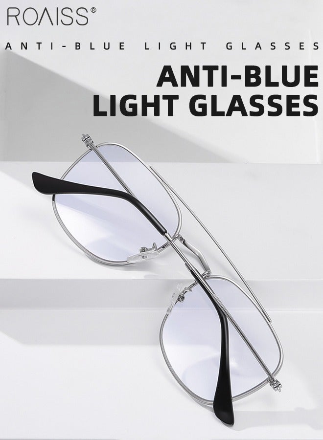 Blue Light Blocking Glasses Blue Light Filter Computer Reading Gaming TV Phones Square Eyeglasses Fashion Anti Eyestrain Headache Eyewear for Men Women Silver 54mm