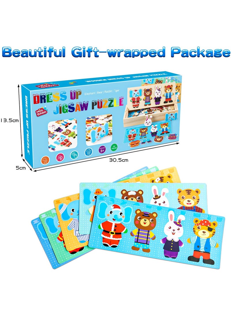 Wooden Jigsaw Puzzles Wooden Animal Dress Up Puzzles for Kids Toddler Puzzles Cartoon Animal Dress Up Puzzle Educational Toy for Boys and Girls Age 2-5 Portable and Eco Ideal Gift for Kids