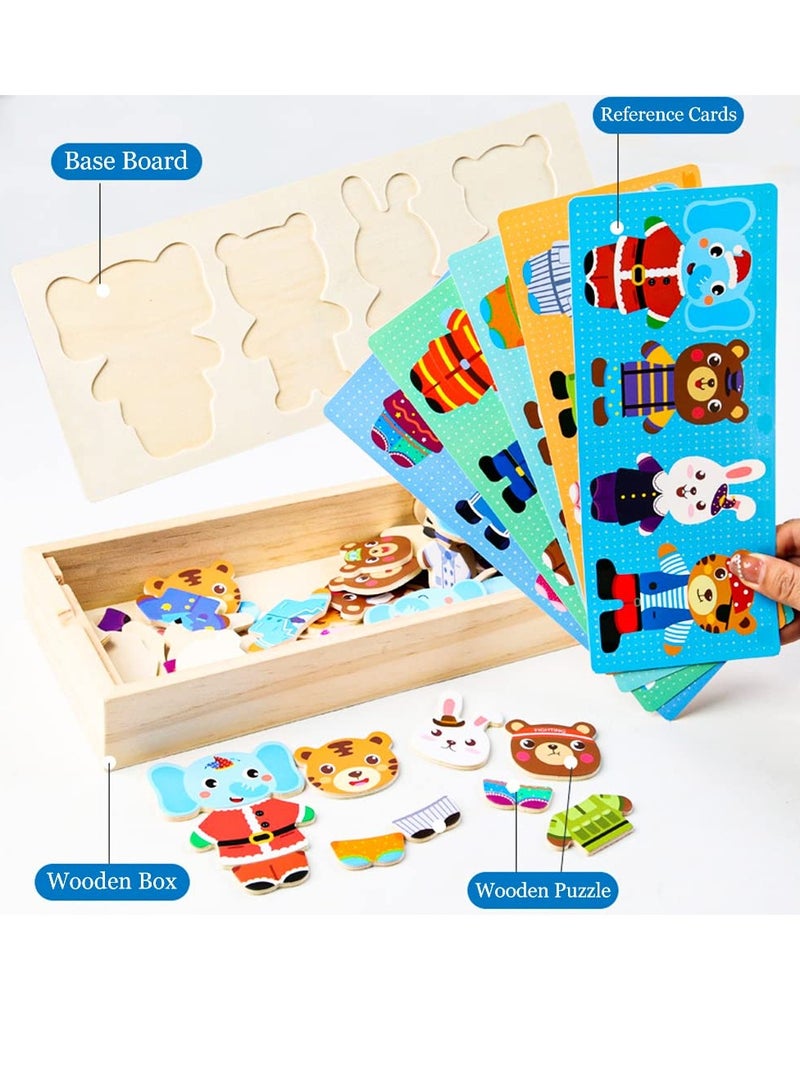 Wooden Jigsaw Puzzles Wooden Animal Dress Up Puzzles for Kids Toddler Puzzles Cartoon Animal Dress Up Puzzle Educational Toy for Boys and Girls Age 2-5 Portable and Eco Ideal Gift for Kids