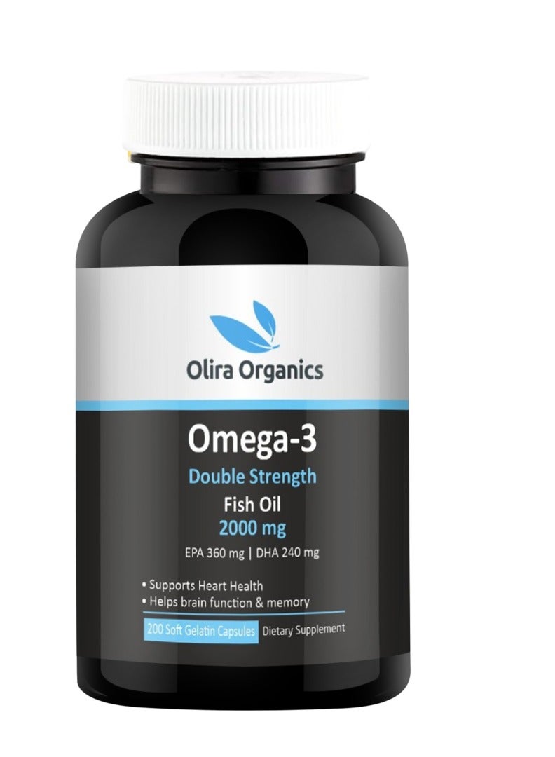 Omega 3 2000mg Double Strength Fish oil 200 Softgels | Promotes Heart and Brain Health