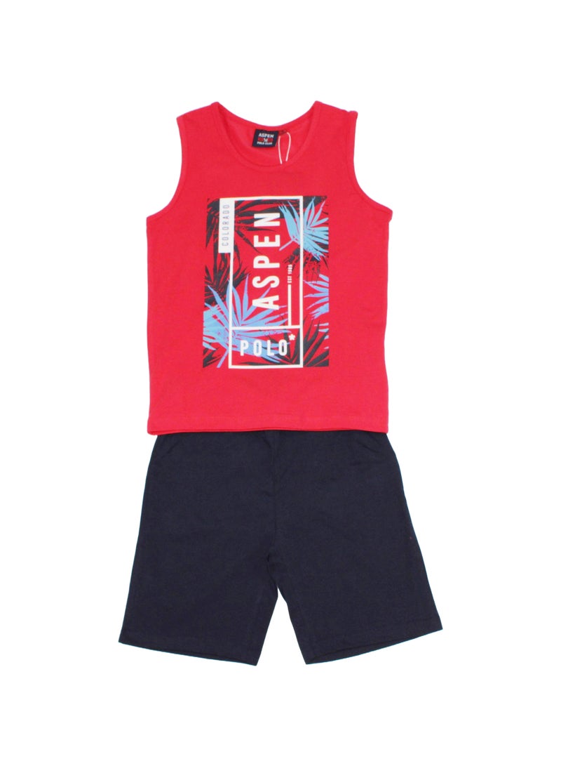 Boys printed round neck t-shirt with jogger pants set