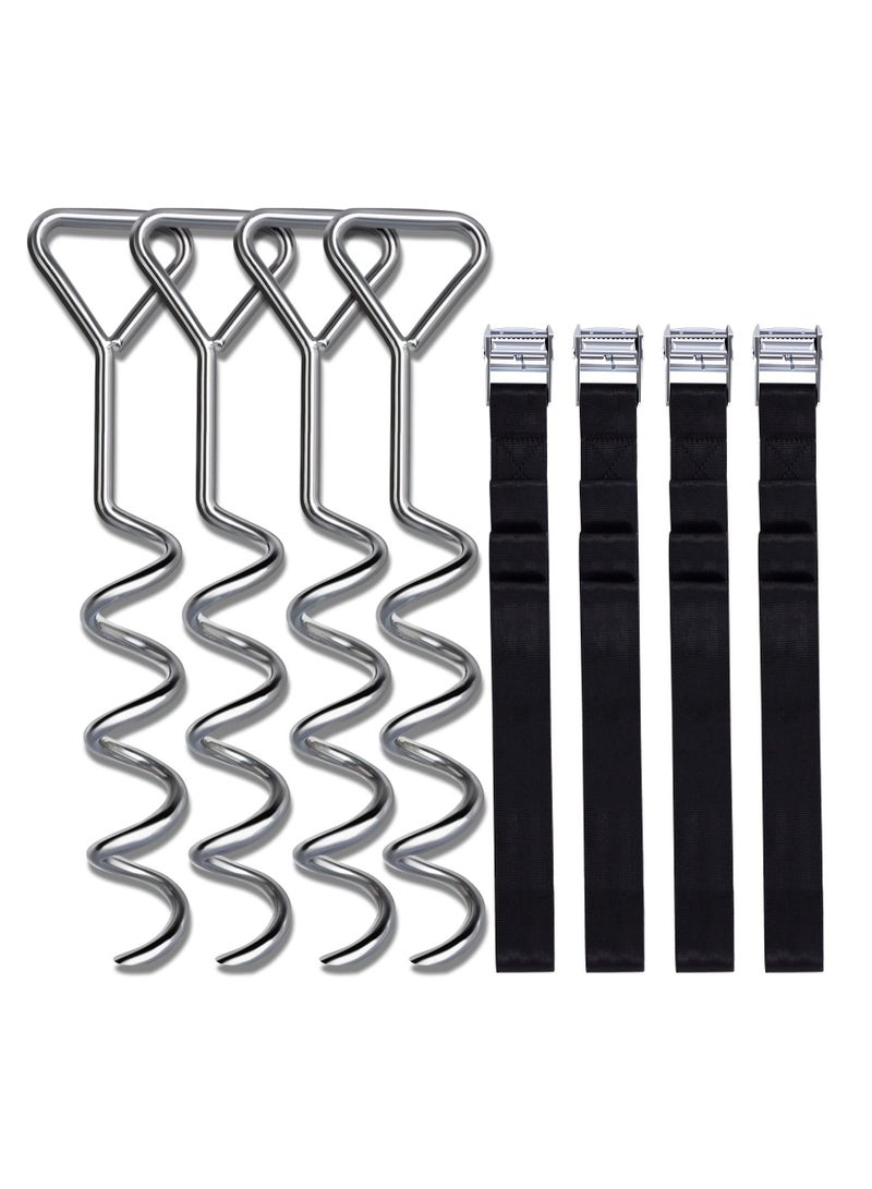 Trampoline Stakes, Strong Anchor Kit Steel Spiral Stakes, Heavy Duty  Fixed Parts Corkscrew Shape Steel Stakes Anchor Kit for Trampolines Tents Swing, Set of 4 Bonus 4 Strong Belt