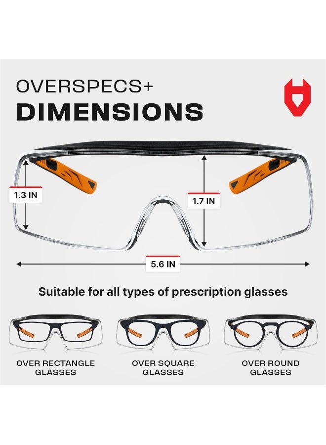 Over-Glasses Safety Glasses - With Clear Anti-Scratch Wraparound Lenses, Adjustable Arms, Side Shields, Uv400 Protection, Ansi Z87 And Osha Certified, Black And Orange Frames