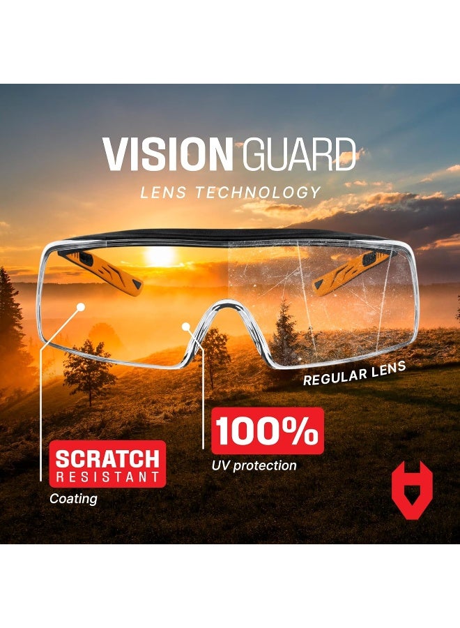 Over-Glasses Safety Glasses - With Clear Anti-Scratch Wraparound Lenses, Adjustable Arms, Side Shields, Uv400 Protection, Ansi Z87 And Osha Certified, Black And Orange Frames