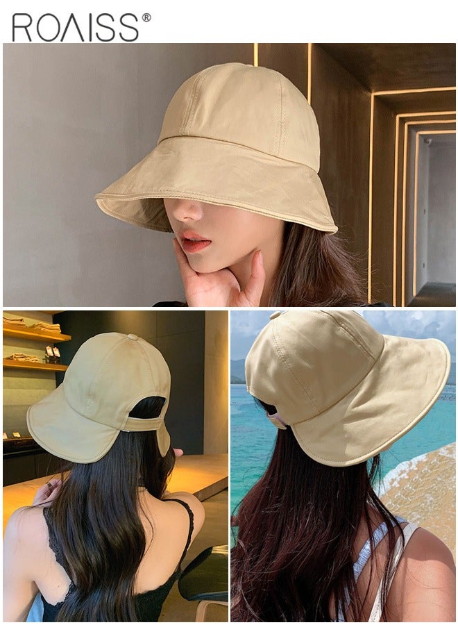 2 Pcs Sunscreen Bucket Hat for Women Wide Brim UV Protection Sun Hat Spring Summer Casual Travel Adjustable Packable Baseball Cap Ponytail Comfort Black and Khaki