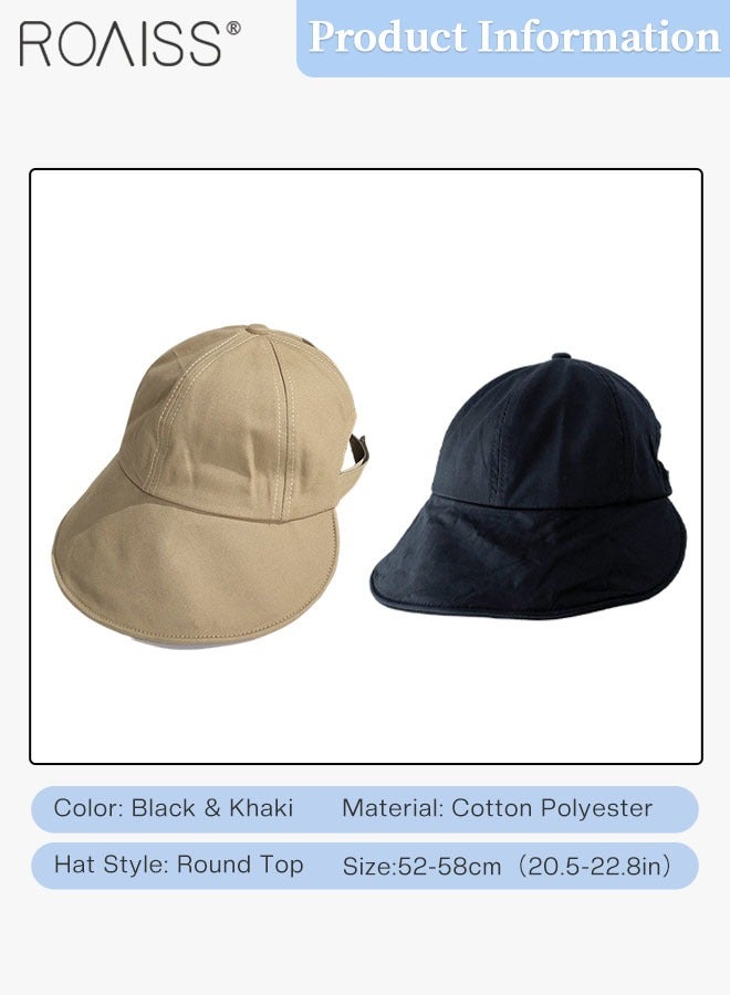 2 Pcs Sunscreen Bucket Hat for Women Wide Brim UV Protection Sun Hat Spring Summer Casual Travel Adjustable Packable Baseball Cap Ponytail Comfort Black and Khaki