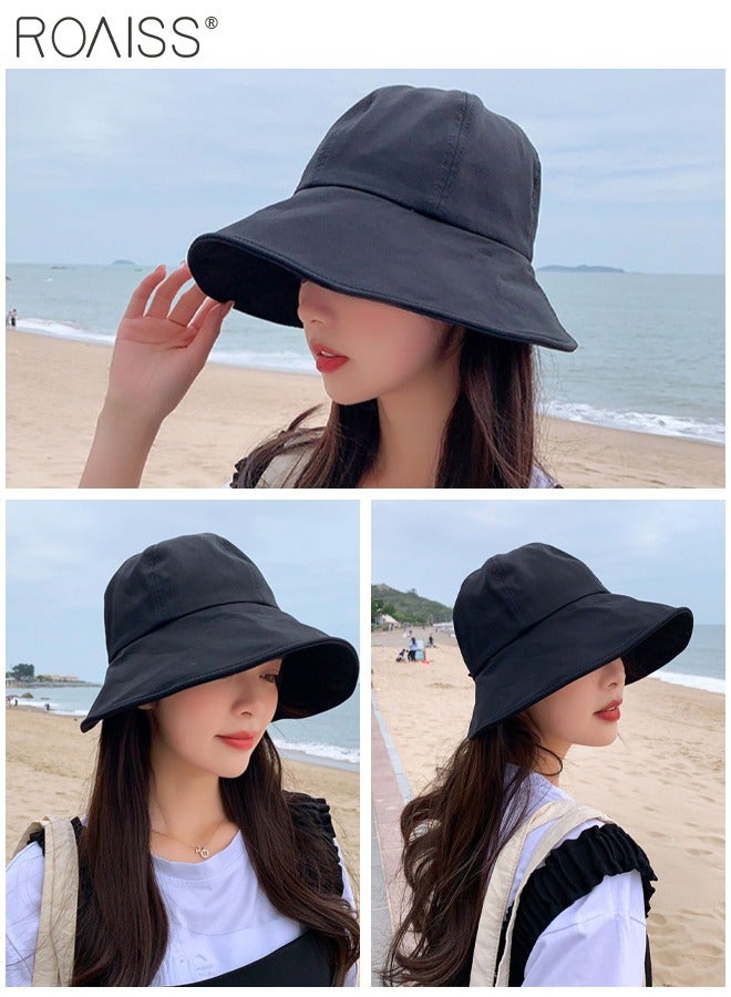 2 Pcs Sunscreen Bucket Hat for Women Wide Brim UV Protection Sun Hat Spring Summer Casual Travel Adjustable Packable Baseball Cap Ponytail Comfort Black and Khaki