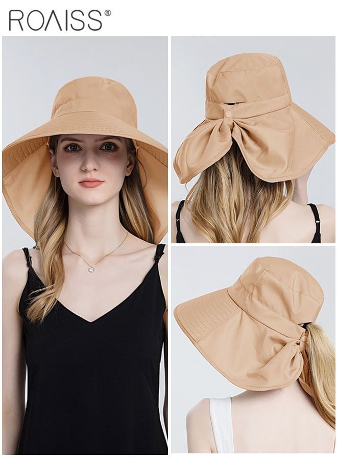 Large Brim Sun Hat with Shawl for Women with Ponytail Hole   Summer Sun Beach UV Protection Breathable Quick-drying Fisherman Cimbing Cap Outdoor Accessory