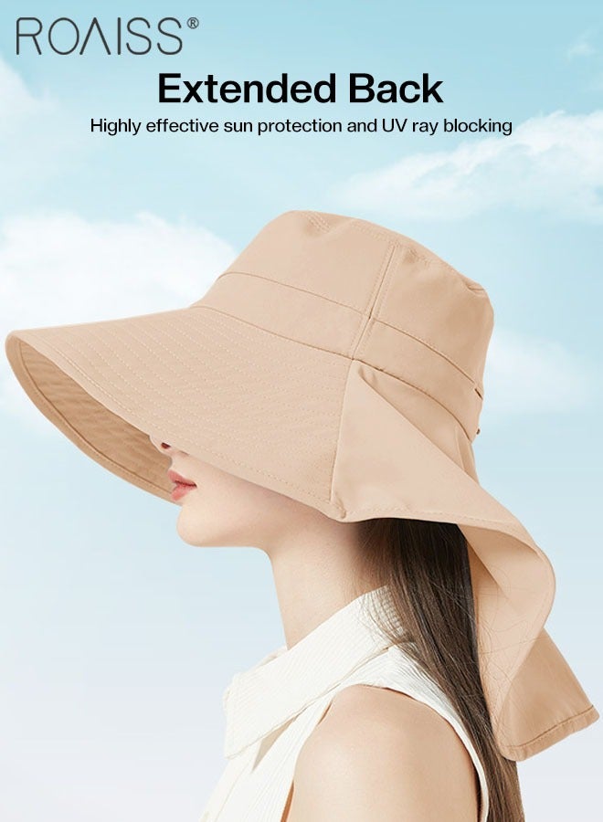 Large Brim Sun Hat with Shawl for Women with Ponytail Hole   Summer Sun Beach UV Protection Breathable Quick-drying Fisherman Cimbing Cap Outdoor Accessory