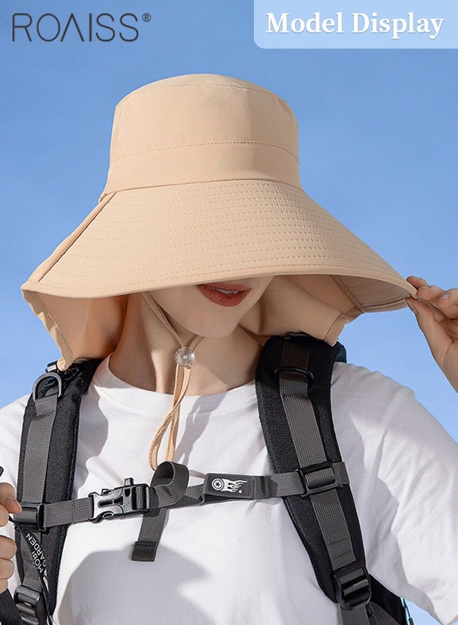 Large Brim Sun Hat with Shawl for Women with Ponytail Hole   Summer Sun Beach UV Protection Breathable Quick-drying Fisherman Cimbing Cap Outdoor Accessory