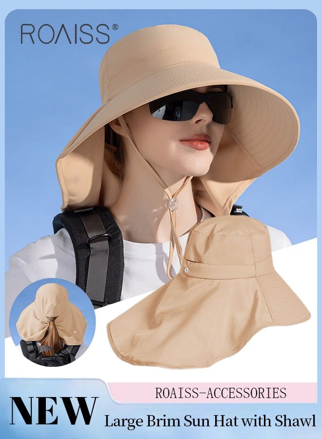 Large Brim Sun Hat with Shawl for Women with Ponytail Hole   Summer Sun Beach UV Protection Breathable Quick-drying Fisherman Cimbing Cap Outdoor Accessory