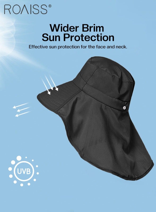 Large Brim Sun Hat with Shawl for Women with Ponytail Hole   Summer Sun Beach UV Protection Breathable Quick-drying Fisherman Cimbing Cap Outdoor Accessory