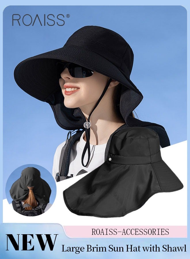 Large Brim Sun Hat with Shawl for Women with Ponytail Hole   Summer Sun Beach UV Protection Breathable Quick-drying Fisherman Cimbing Cap Outdoor Accessory