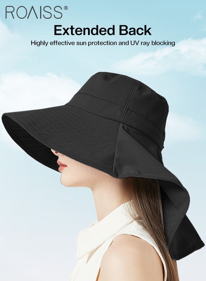 Large Brim Sun Hat with Shawl for Women with Ponytail Hole   Summer Sun Beach UV Protection Breathable Quick-drying Fisherman Cimbing Cap Outdoor Accessory