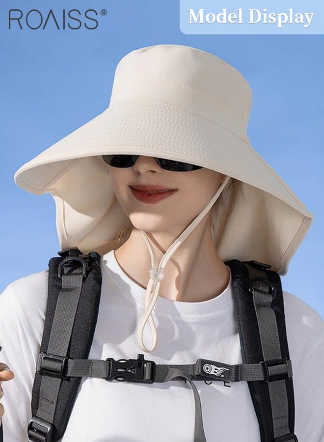 Large Brim Sun Hat with Shawl for Women with Ponytail Hole   Summer Sun Beach UV Protection Breathable Quick-drying Fisherman Cimbing Cap Outdoor Accessory