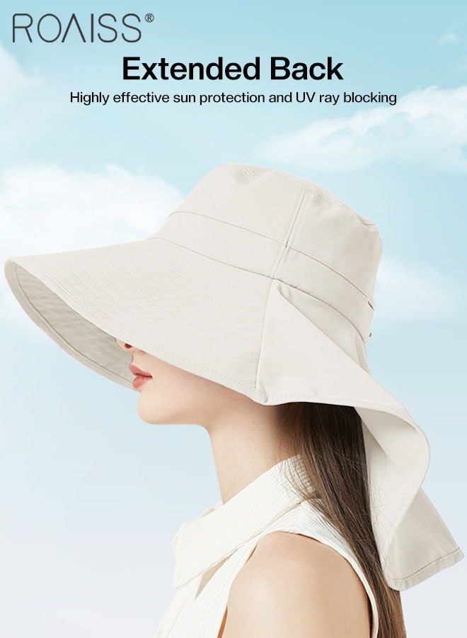 Large Brim Sun Hat with Shawl for Women with Ponytail Hole   Summer Sun Beach UV Protection Breathable Quick-drying Fisherman Cimbing Cap Outdoor Accessory