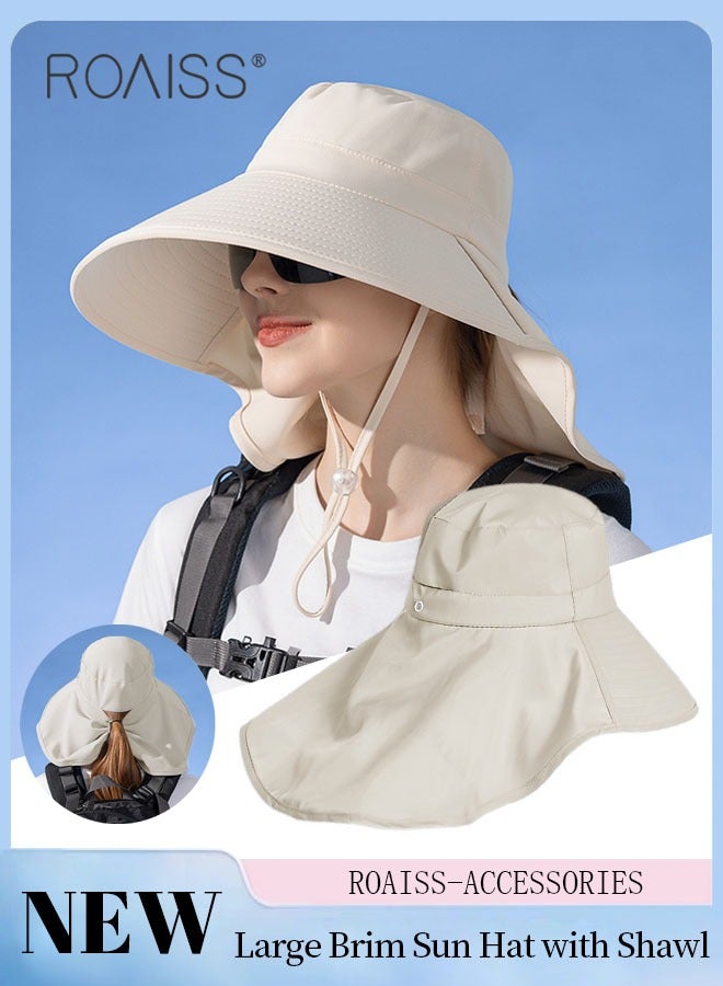 Large Brim Sun Hat with Shawl for Women with Ponytail Hole   Summer Sun Beach UV Protection Breathable Quick-drying Fisherman Cimbing Cap Outdoor Accessory