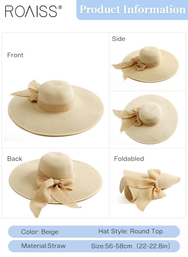 2 Pcs Straw Hat and Cotton Woven Bag Set Boho Style Bow Decor Straw Sun Hat Summer Floppy Beach Wide Brim Cap and Crossbody Vacation Beach Bag for Women