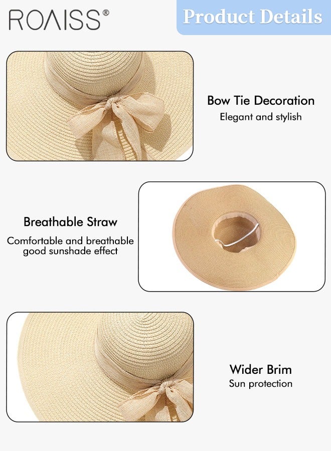 2 Pcs Straw Hat and Cotton Woven Bag Set Boho Style Bow Decor Straw Sun Hat Summer Floppy Beach Wide Brim Cap and Crossbody Vacation Beach Bag for Women