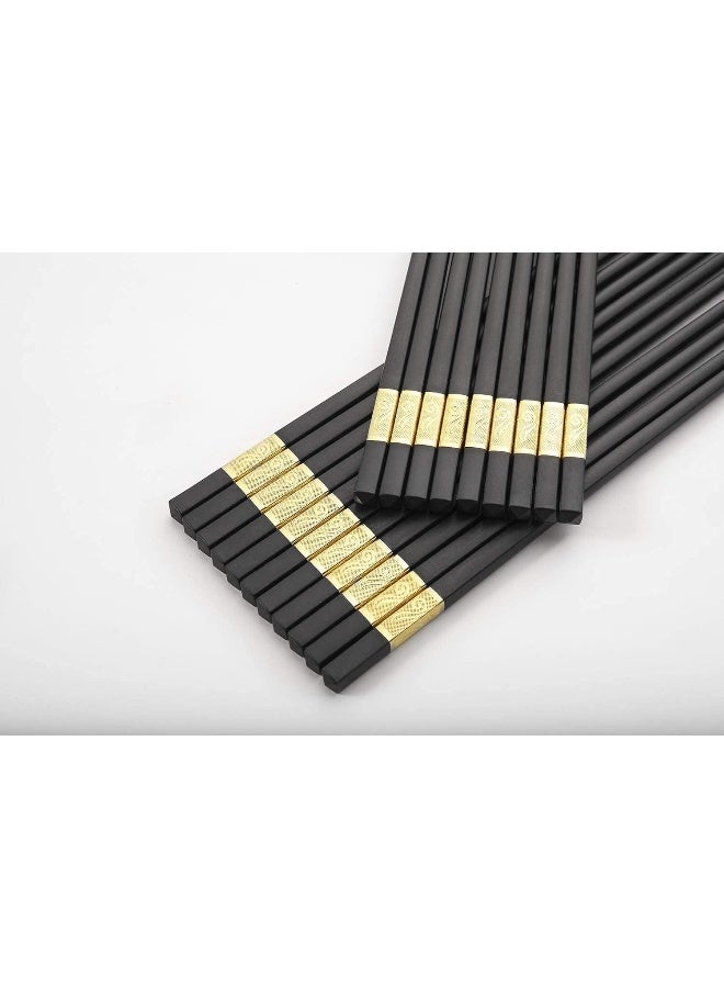 10 Pairs Fiberglass Chopsticks - Reusable Chopsticks Dishwasher Safe, 9 1/2 Inches - Gold