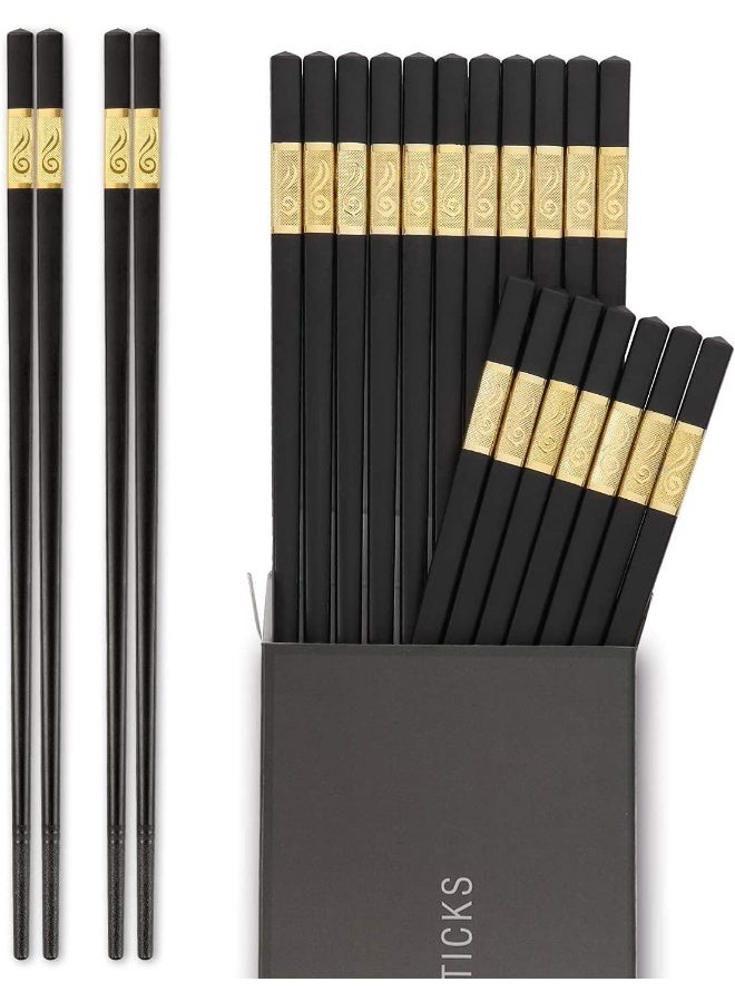 10 Pairs Fiberglass Chopsticks - Reusable Chopsticks Dishwasher Safe, 9 1/2 Inches - Gold