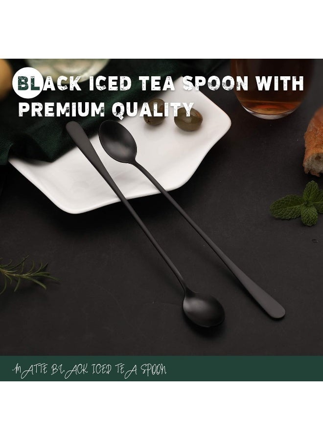 Hiware Matte Black 9-Inch Long Handle Iced Tea Spoon, Coffee Spoon, Ice Cream Spoon, Stainless Steel Cocktail Stirring Spoons, Set of 4