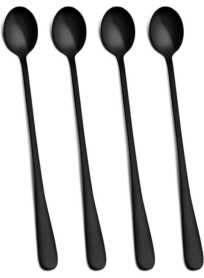 Hiware Matte Black 9-Inch Long Handle Iced Tea Spoon, Coffee Spoon, Ice Cream Spoon, Stainless Steel Cocktail Stirring Spoons, Set of 4