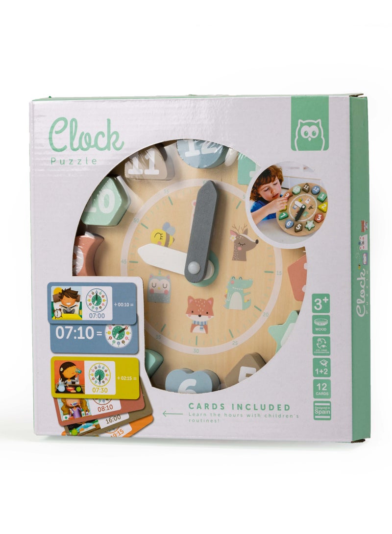 Eurekakids Wooden Clock Puzzle with Activity Cards | Educational Montessori Toy for Toddler and Kids| Learn to Read Time in Digital & Analog Clock | For 3Y+