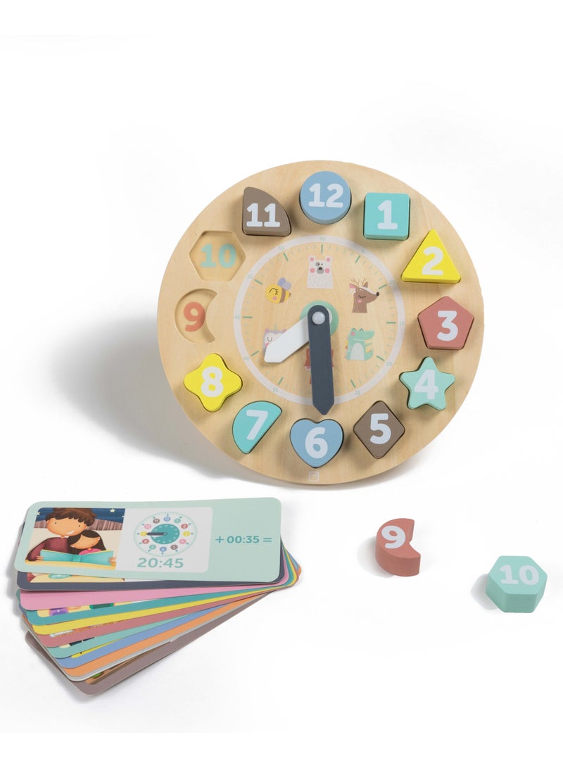 Eurekakids Wooden Clock Puzzle with Activity Cards | Educational Montessori Toy for Toddler and Kids| Learn to Read Time in Digital & Analog Clock | For 3Y+