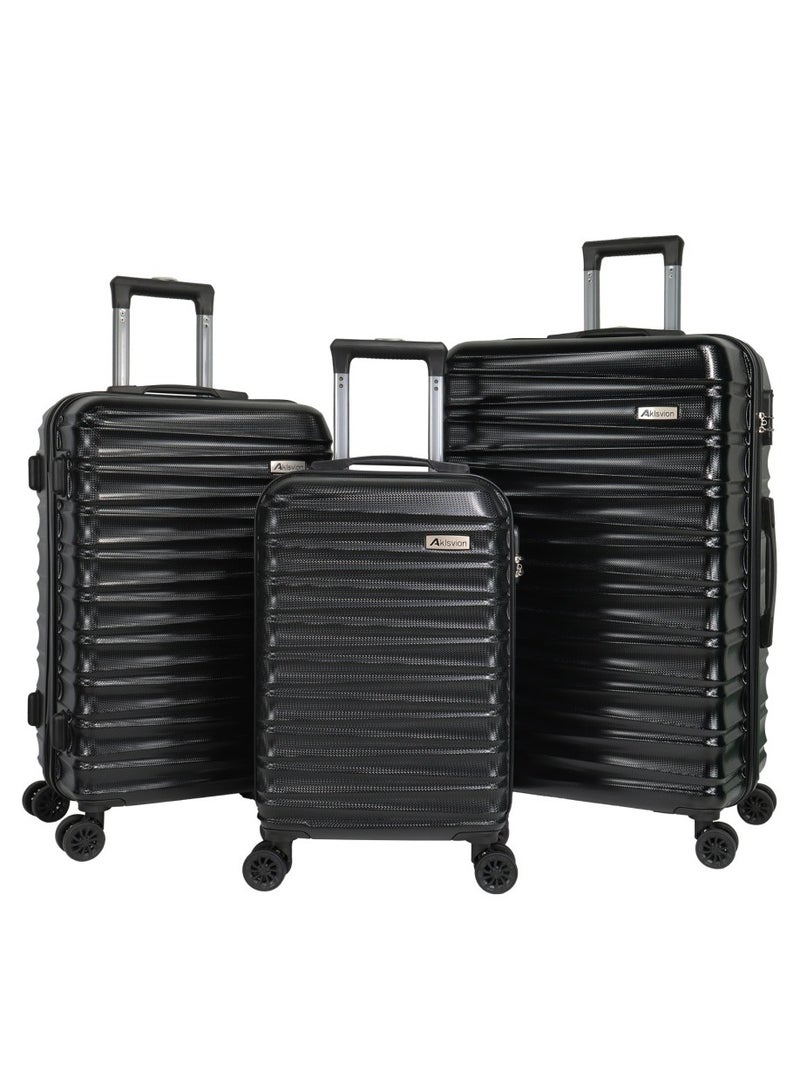 Aklsvion 3 Piece ABS Hardside Spinner Luggage Hard Suitcase Trolley Set 20/24/28 Inch Spinner Wheels with Number Lock Luggage Collection Set of 3 Travel Luggage Bag Black