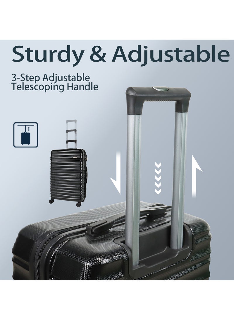 Aklsvion 3 Piece ABS Hardside Spinner Luggage Hard Suitcase Trolley Set 20/24/28 Inch Spinner Wheels with Number Lock Luggage Collection Set of 3 Travel Luggage Bag Black