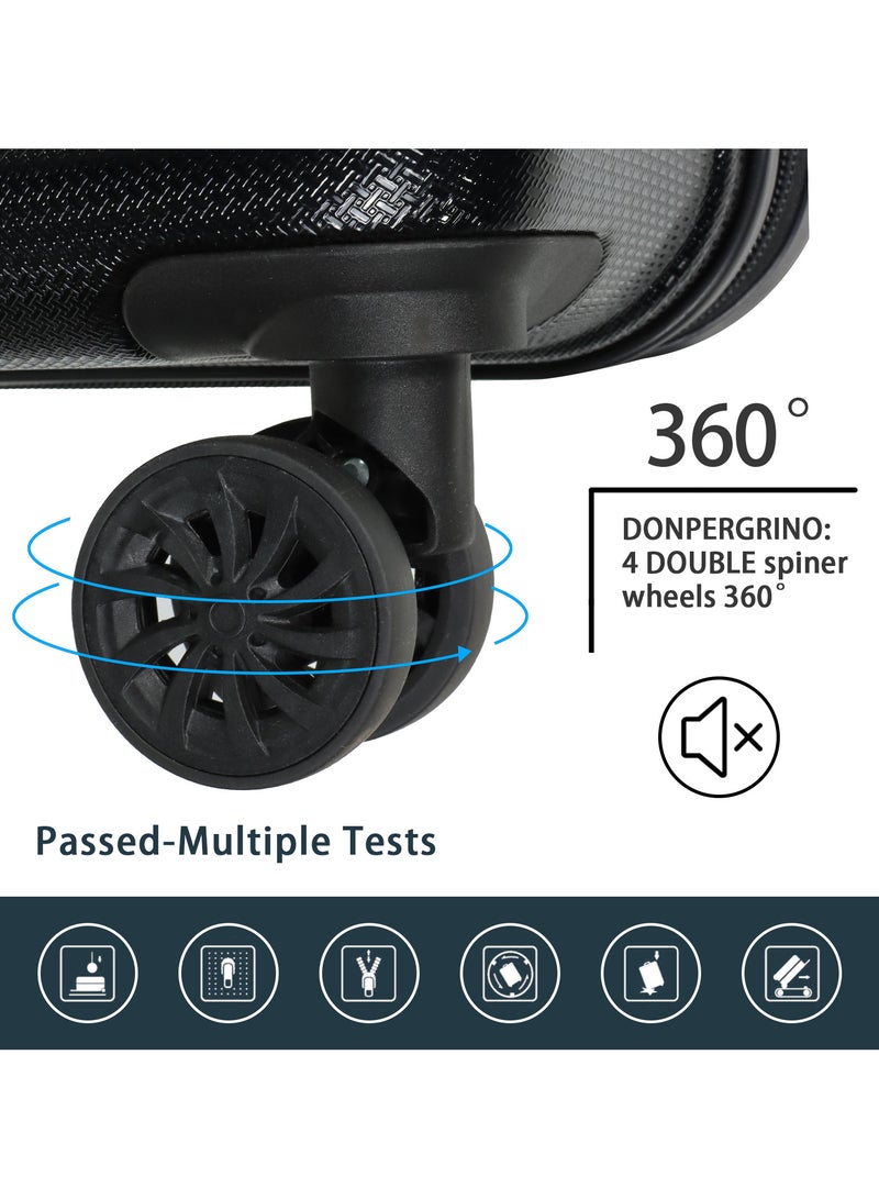 Aklsvion 3 Piece ABS Hardside Spinner Luggage Hard Suitcase Trolley Set 20/24/28 Inch Spinner Wheels with Number Lock Luggage Collection Set of 3 Travel Luggage Bag Black