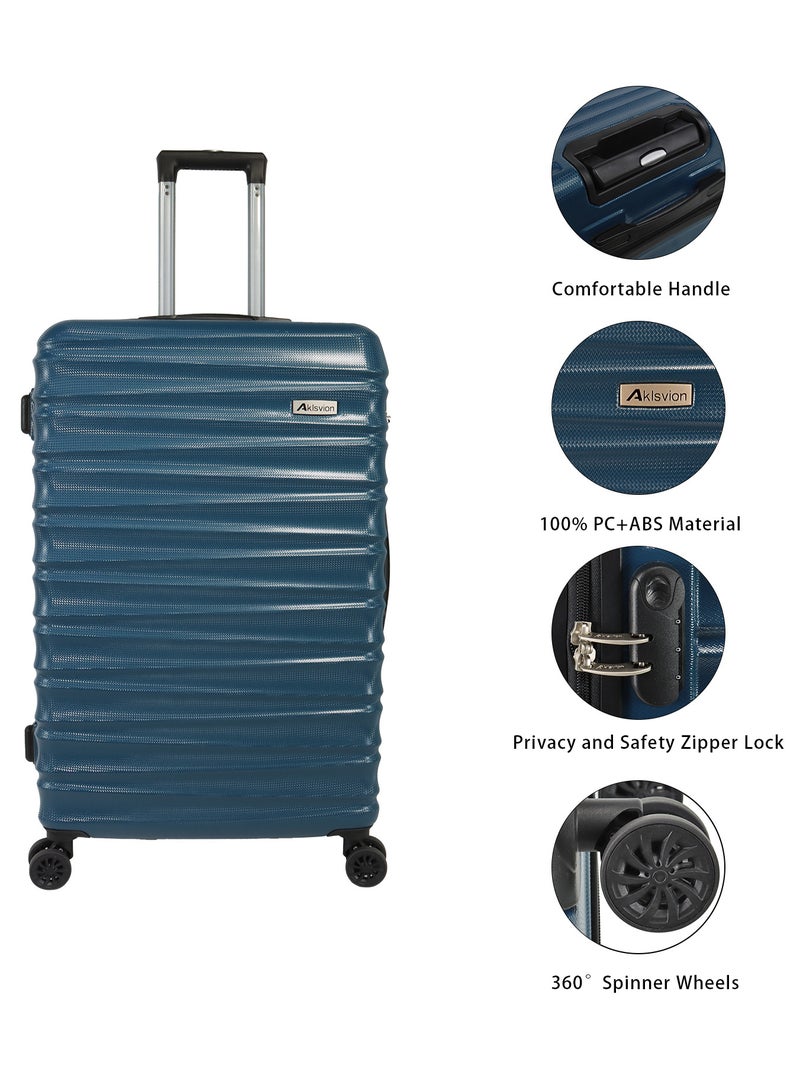 Aklsvion Hardside Spinner Luggage Trolley Set 20/24/28 Inch Hard Case Luggage Trolley for Unisex ABS Lightweight Travel Bag 4 Double Wheeled Suitcase with Code Lock Blue