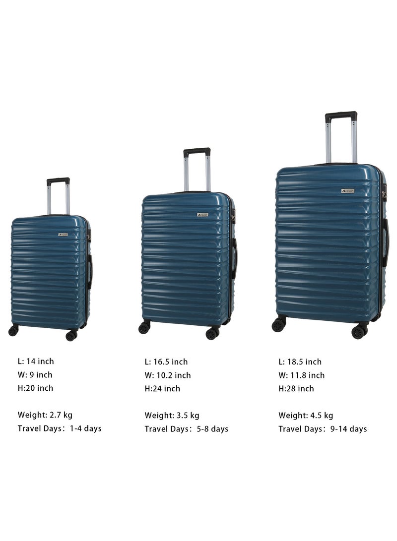 Aklsvion Hardside Spinner Luggage Trolley Set 20/24/28 Inch Hard Case Luggage Trolley for Unisex ABS Lightweight Travel Bag 4 Double Wheeled Suitcase with Code Lock Blue