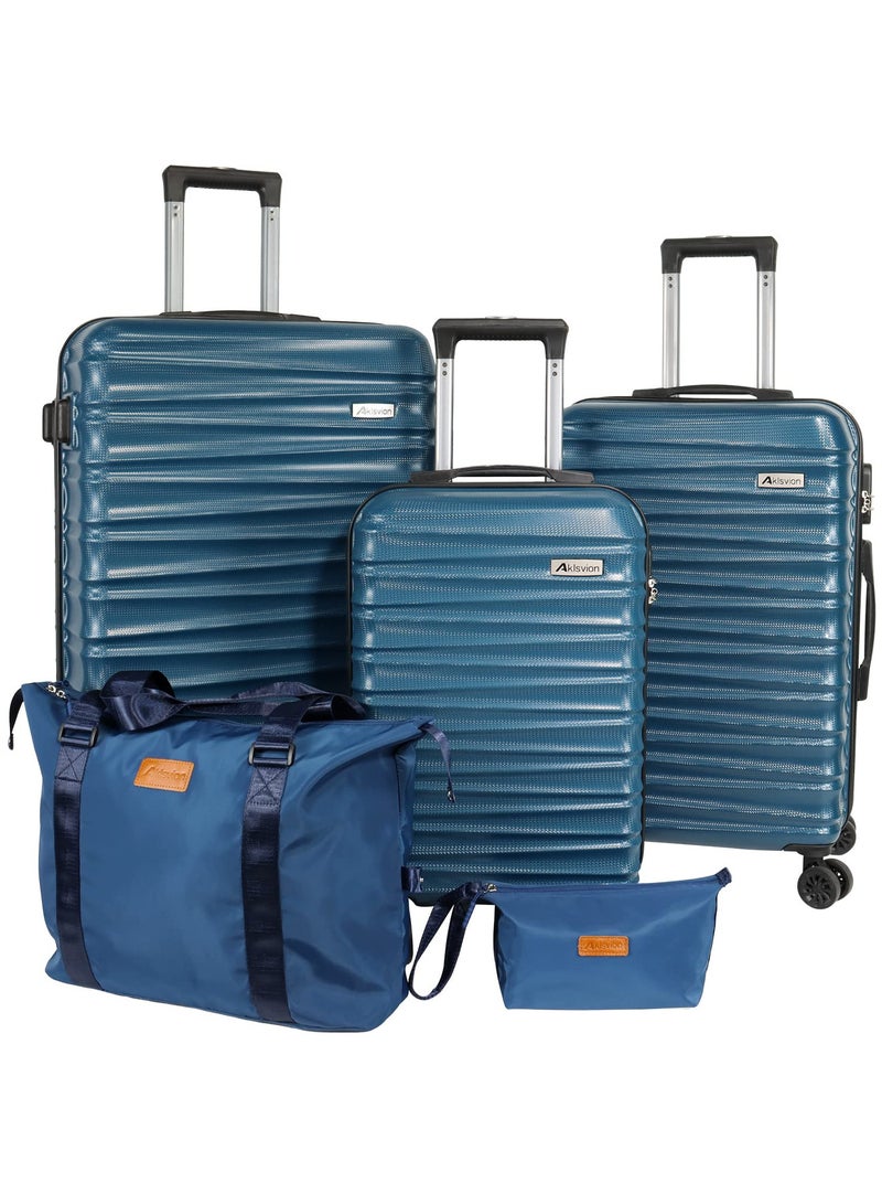 Aklsvion Hardside Spinner Luggage Trolley Set 20/24/28 Inch Hard Case Luggage Trolley for Unisex ABS Lightweight Travel Bag 4 Double Wheeled Suitcase with Code Lock Blue