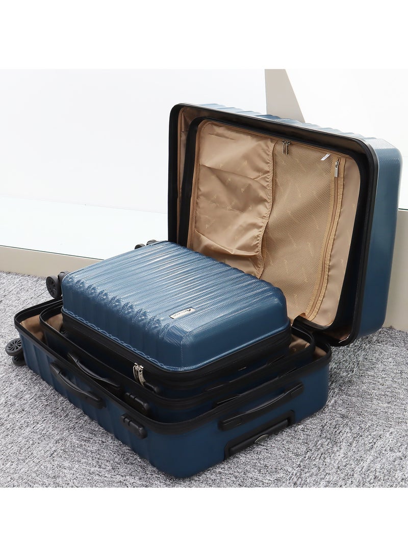 Aklsvion Hardside Spinner Luggage Trolley Set 20/24/28 Inch Hard Case Luggage Trolley for Unisex ABS Lightweight Travel Bag 4 Double Wheeled Suitcase with Code Lock Blue