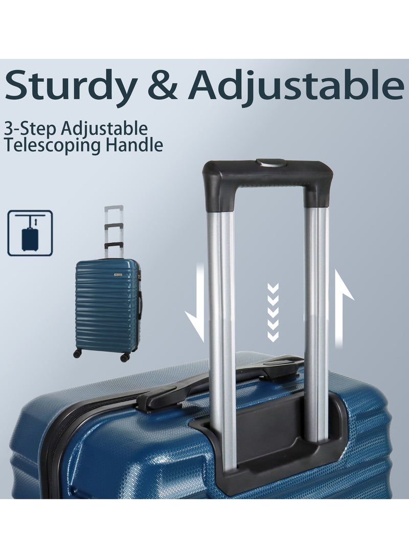 Aklsvion Hardside Spinner Luggage Trolley Set 20/24/28 Inch Hard Case Luggage Trolley for Unisex ABS Lightweight Travel Bag 4 Double Wheeled Suitcase with Code Lock Blue