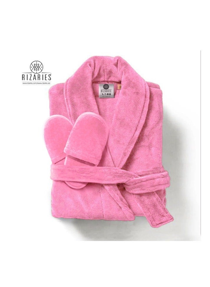 Luxury Bathrobe - 100% Soft Velour Cotton - Lite Pink- 2 Pieces set - Unisex