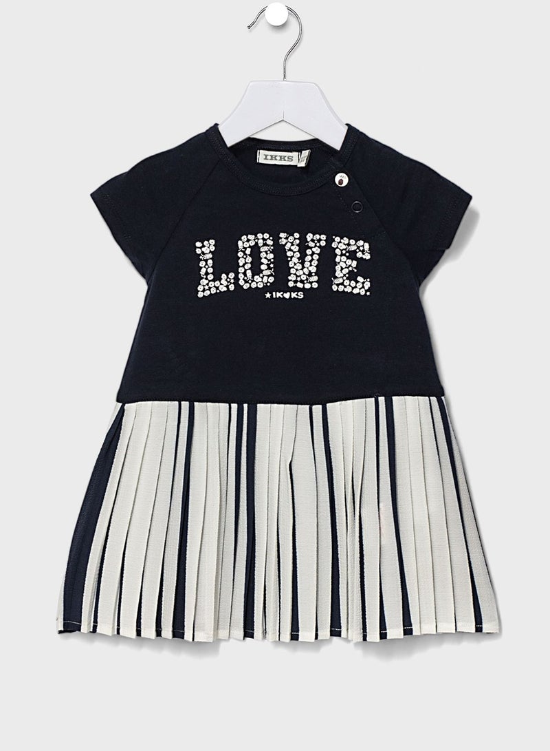 Kids Slogan Glitter Dress