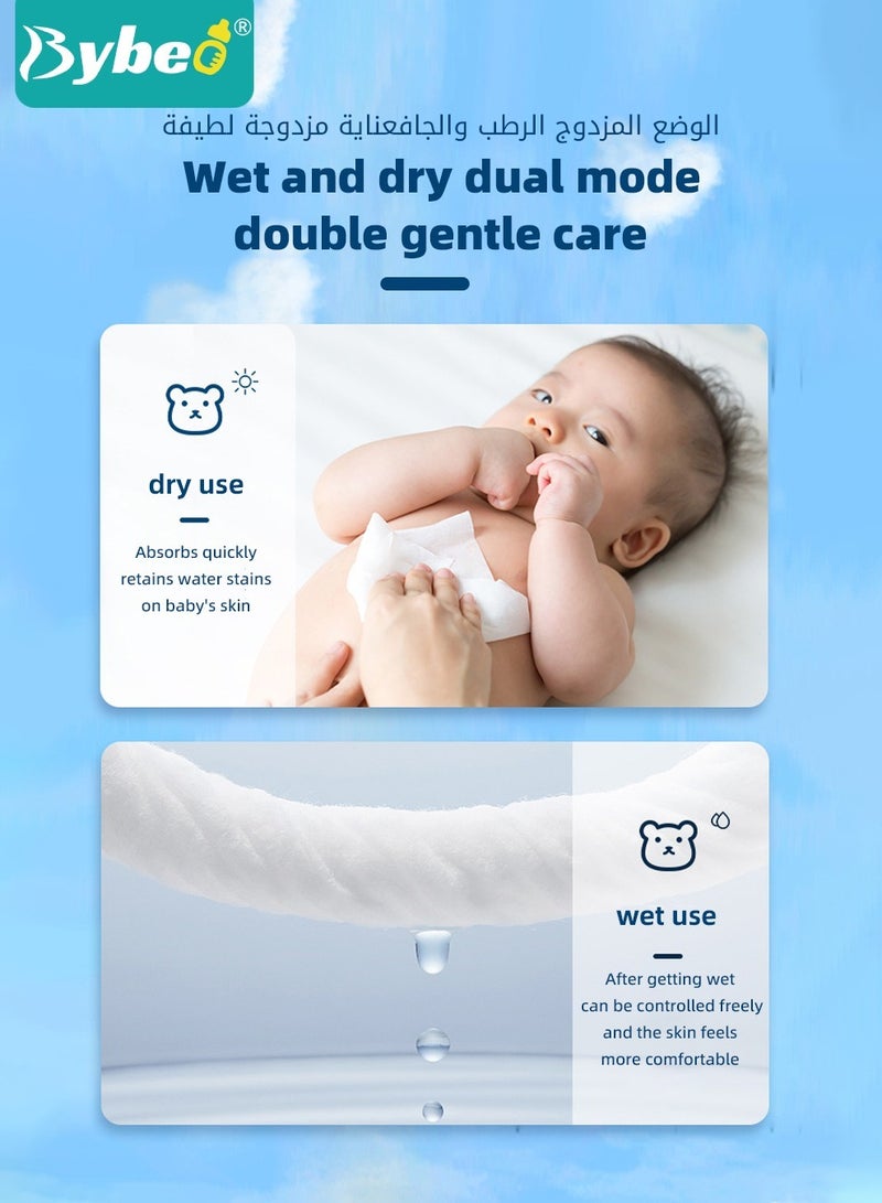 6 Packs Baby Cotton Tissue, Soft Baby Dry Wipe, Wet and Dry Use, Infant Cotton Towel, Made of Pure Cotton, 300 Count Unscented Disposable Facial Cotton Tissues for Baby Sensitive Skin