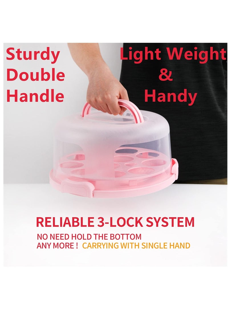 Portable Cake Carrier with Handle Round Cupcake Holder for 10 Inch Cakes and Cupcakes Pink Plastic Storage Box for Easy Transport