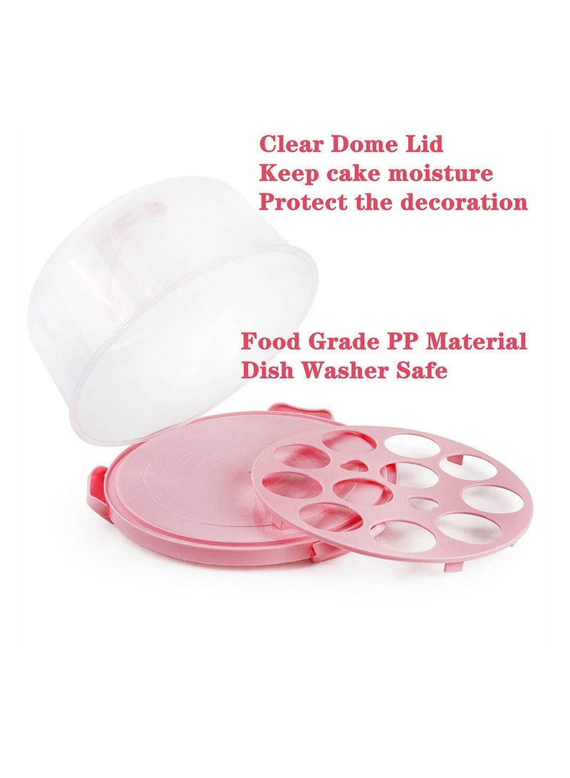 Portable Cake Carrier with Handle Round Cupcake Holder for 10 Inch Cakes and Cupcakes Pink Plastic Storage Box for Easy Transport