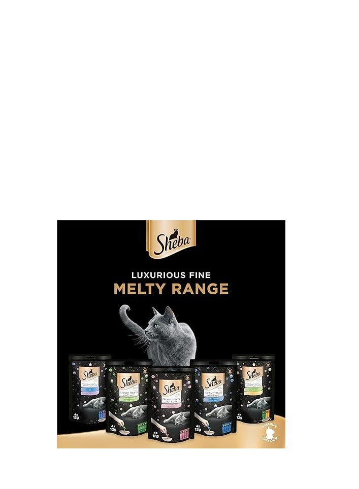 Sheba Cat-Food, Melty Chicken Flavor Creamy Treats Premium Luxurious Indulgence, Fed by Hand for Special Moments so Your Cat Can Find Relish with this Treat, Pack of 48x12g