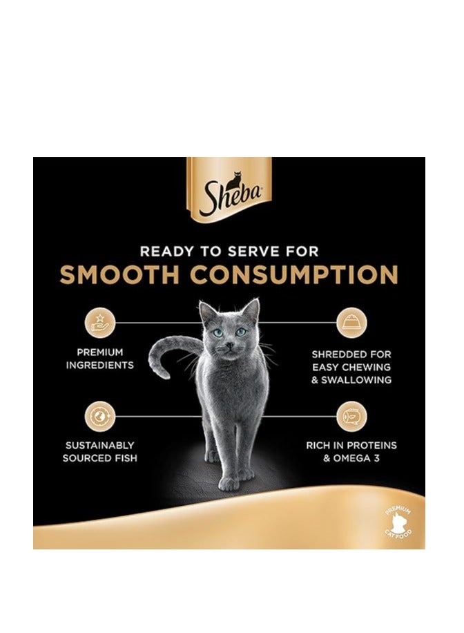 Sheba Cat Food Sustainable White Fish Filets, this Exquisite Wet-Food is made for Reliable Smooth Consumption & Enriched with the Necessary Nutritional Requirements Your Cats, Pack of 16x60g