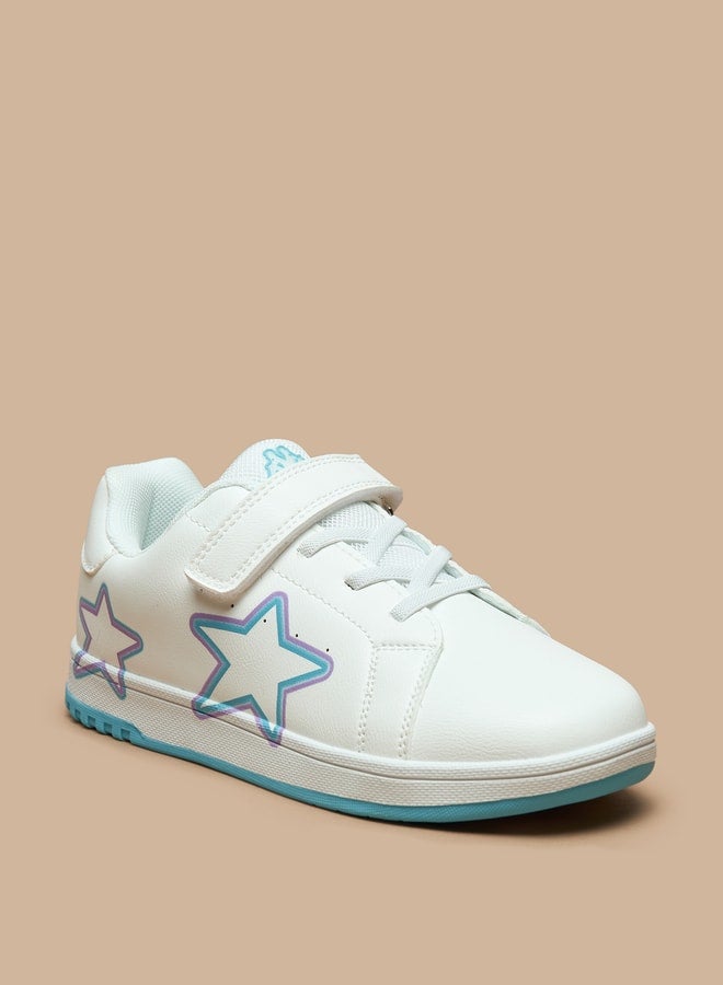 Girls' Star Print Sneakers with Hook and Loop Closure