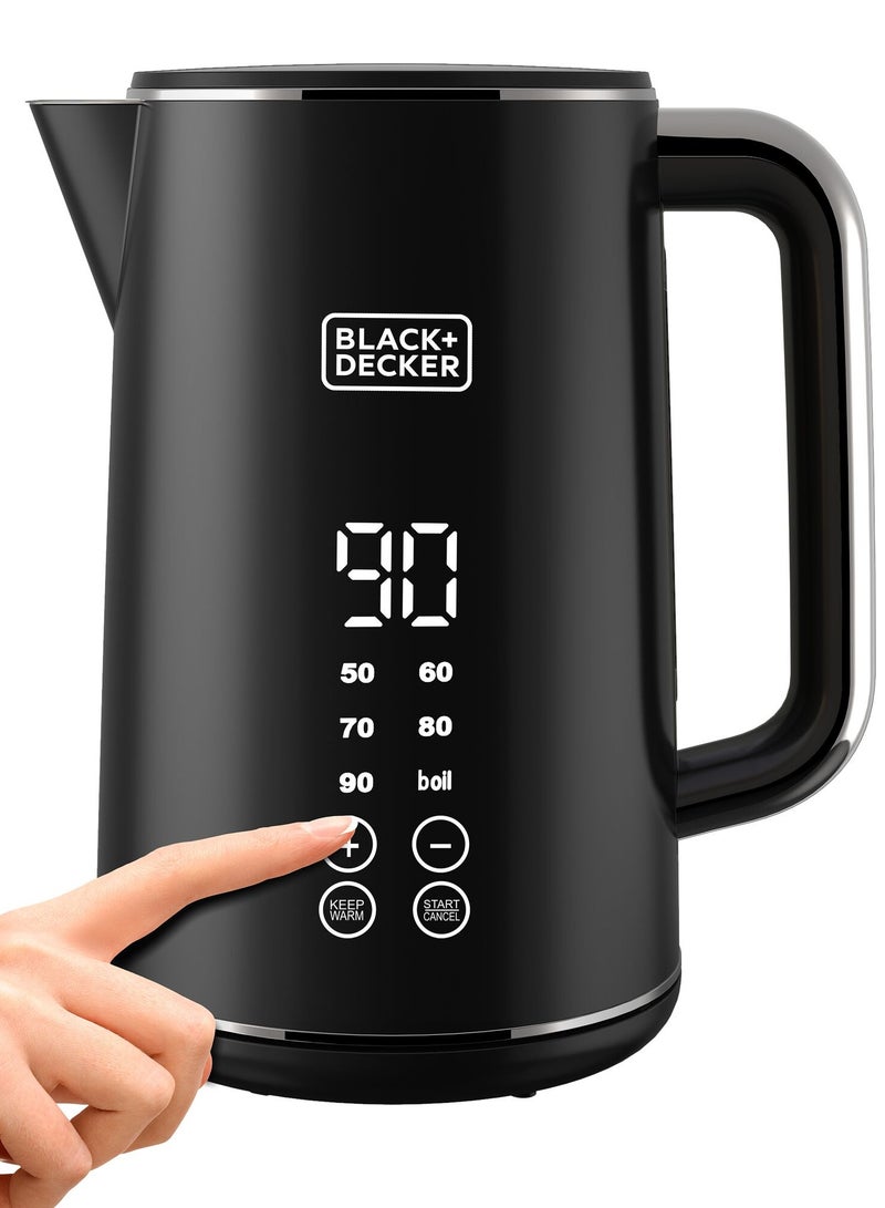 Digital Kettle, Touch Screen, Double Wall Design, 6 Preset Temps, 30-Min Keep Warm, LED Display, Auto Shut-Off, Boil-Dry Protection, Cool-Touch Exterior, 1.7 L 2200 W JCD200-B5 Black