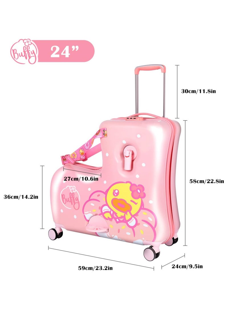 Kids Ride-On Suitcase Children Trolley Hard Shell Carry On Luggage,Travel Suitcase With Safety