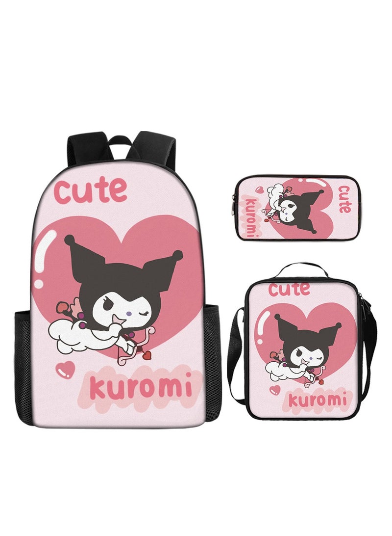 Kuromi Schoolbag Student Popular Cartoon Schoolbag Messenger Bag Pencil Case Three-Piece Set 29*16*42cm